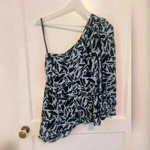 Veronica Beard Vida One Shoulder Silk Top Peplum Size 4 $398 Like New